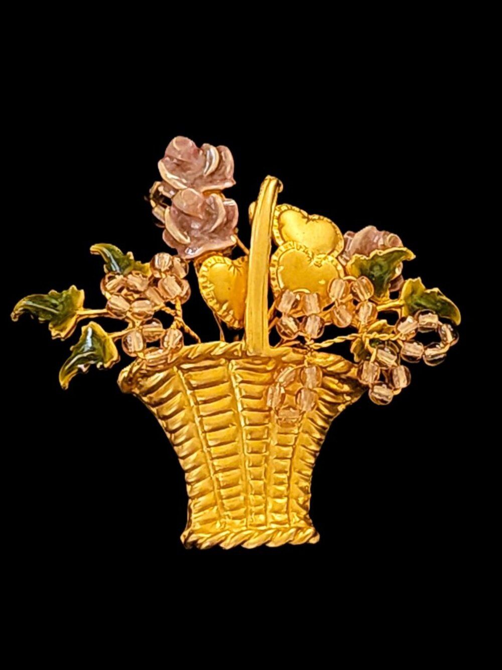 VTG 1960s Oversized “Love” Flower Basket Brooch - Pristine Enamel - 27g